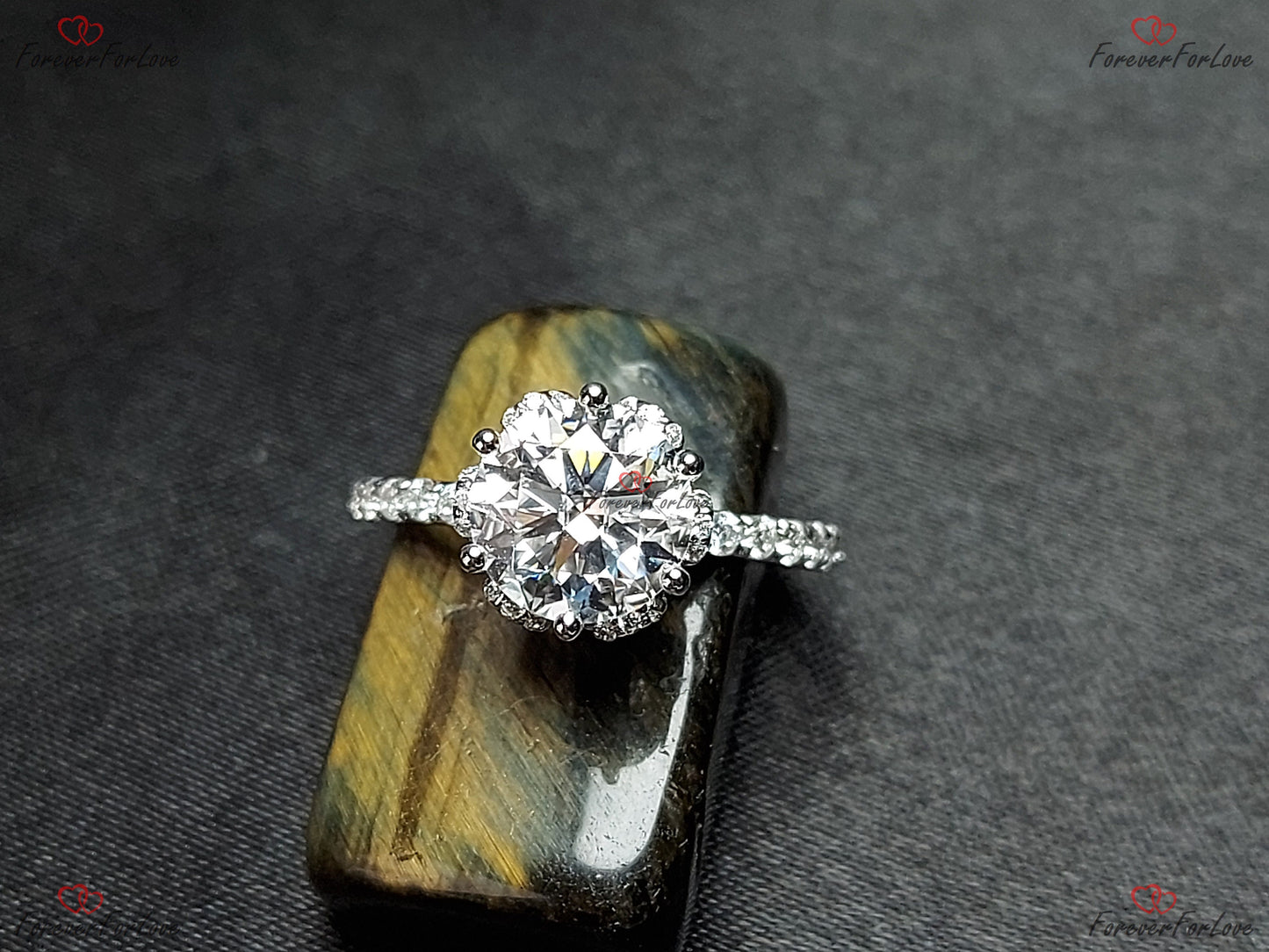 Round Moissanite Vintage Flower Prong Engagement Ring Round cut 1Ct Moissanite Brilliant Cut engagement ring in 935 Argentium Silver — custom handcrafted by Forever For Love