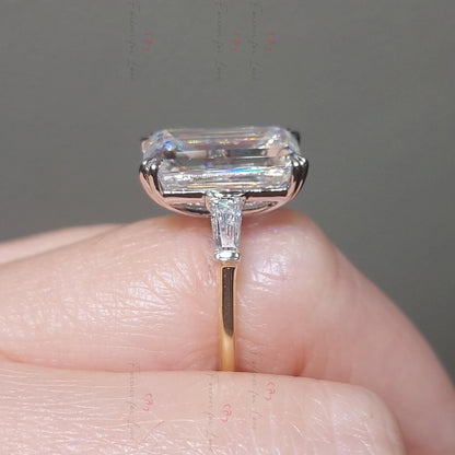 Emerald Moissanite Three Stone Engagement Ring