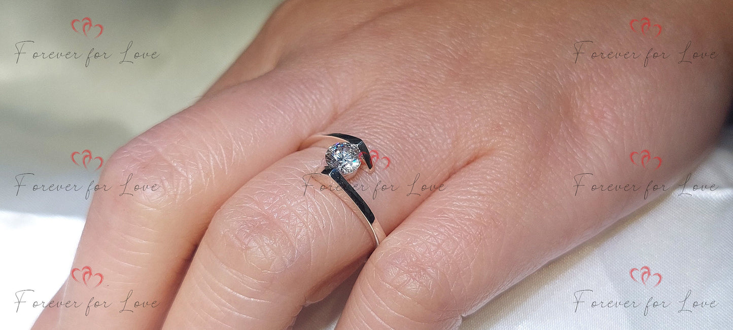 GIA Certified 0.5 Ct Round Natural Diamond Solitaire Ring Round cut 1Ct Moissanite Brilliant Cut engagement ring in 935 Argentium Silver — custom handcrafted by Forever For Love