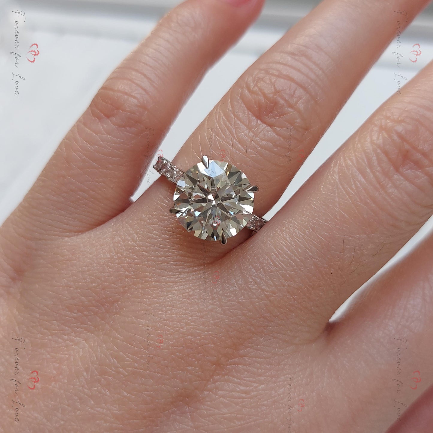 6 Ct Round Lab Diamond Solitaire Engagement Ring Round cut 1Ct Moissanite Brilliant Cut engagement ring in 935 Argentium Silver — custom handcrafted by Forever For Love