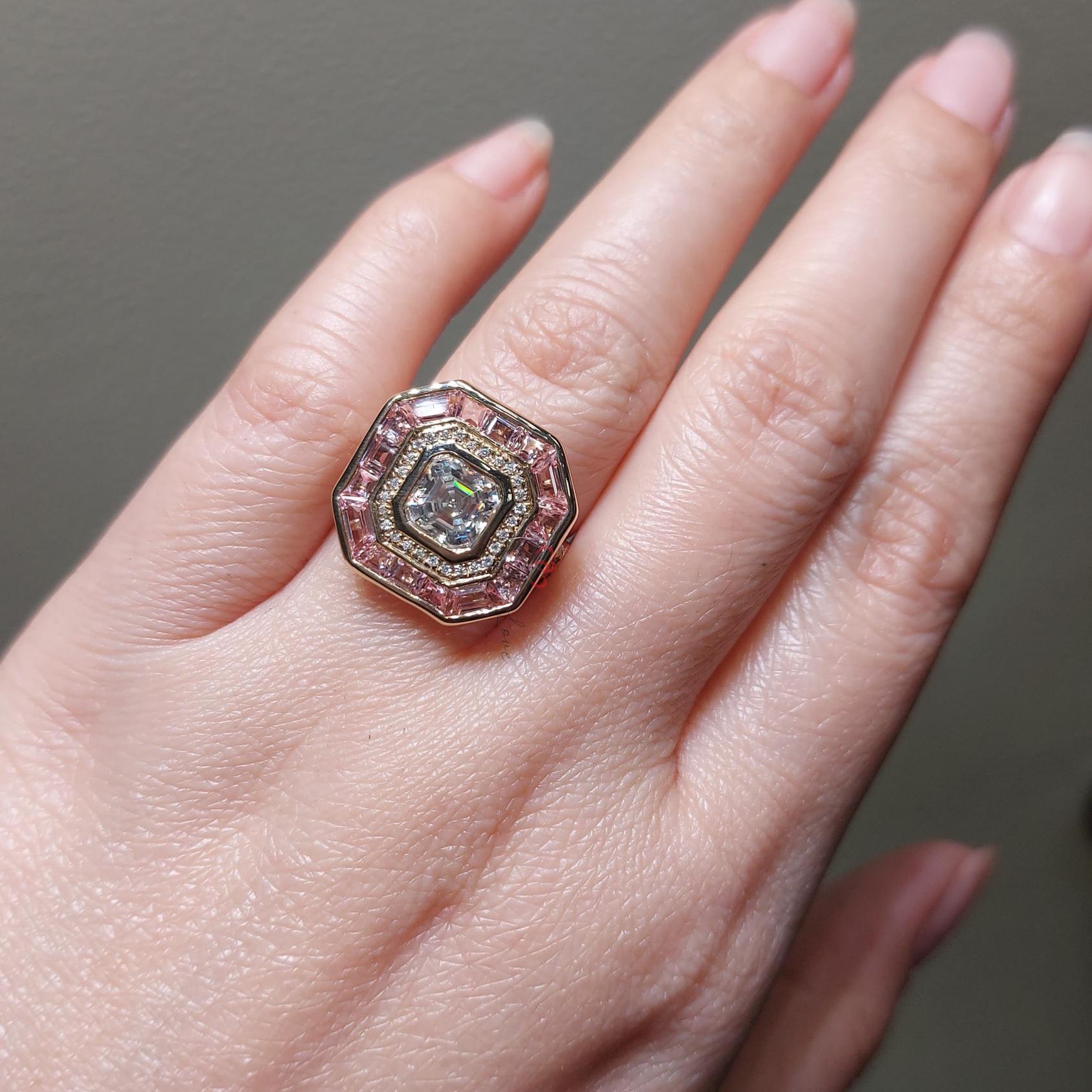 Asscher Moissanite Halo Engagement Ring