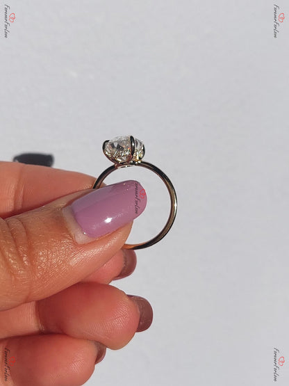 Oval Engagement Ring, 4Ct Hybrid Crushed ice Oval 12.5*8mm Moissanite engagement ring, diamond hidden halo ring, Donut/Low Setting
