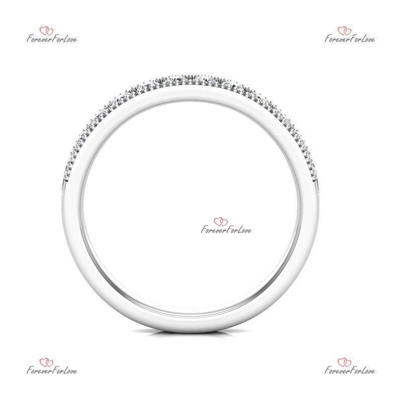 Natural Diamond Half Eternity Band Round cut Moissanite Brilliant Cut engagement ring in 935 Argentium Silver — custom handcrafted by Forever For Love