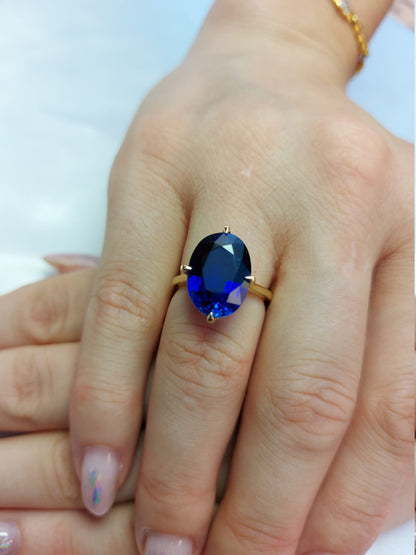 Oval Blue Diamond, Sapphire Hidden Halo Engagement Ring