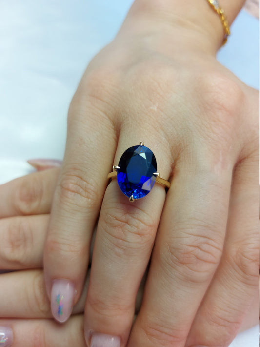 Oval Blue Diamond, Sapphire Hidden Halo Engagement Ring
