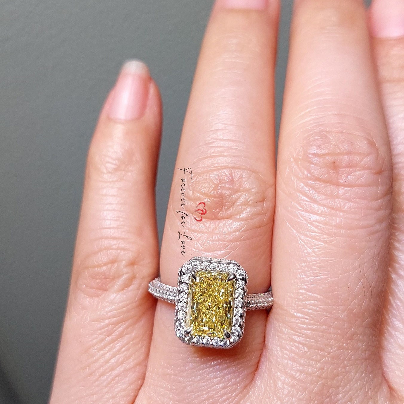 3 Ct IGI Certified Radiant Lab Diamond Halo Engagement Ring