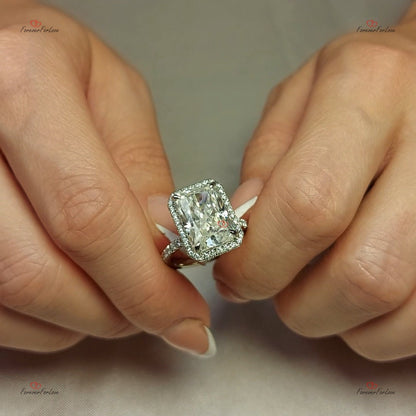 6.5 Ct Radiant Diamond, Moissanite Halo Engagement Ring