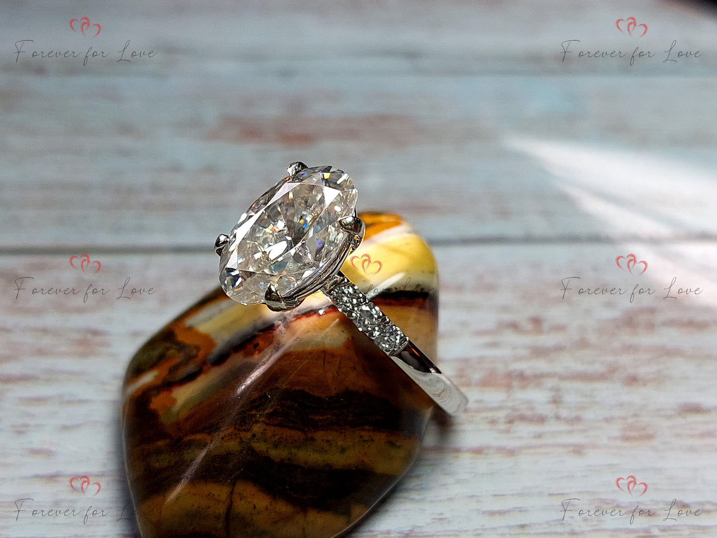 3 Ct Oval Lab Diamond Engagement Ring with Diamond Accents Oval cut 1Ct Moissanite Brilliant Cut engagement ring in 935 Argentium Silver — custom handcrafted by Forever For Love