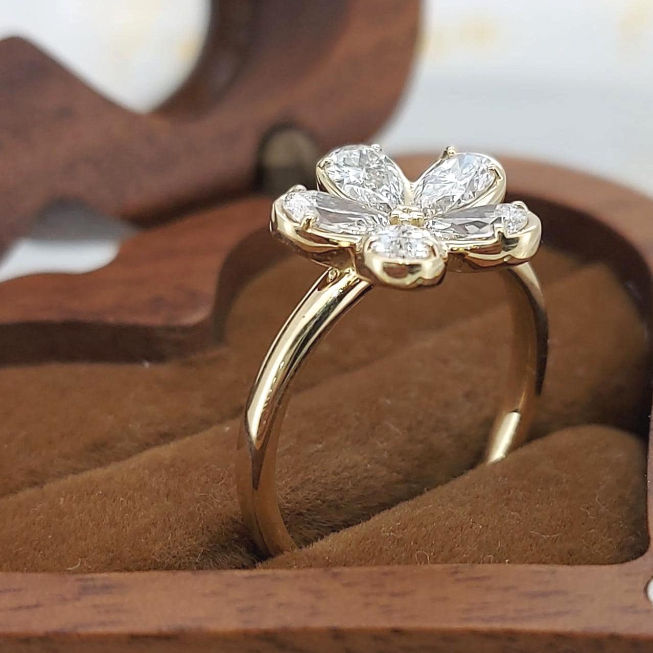 Pear Lab Diamond Ring Pear cut 1Ct Moissanite Brilliant Cut engagement ring in 935 Argentium Silver — custom handcrafted by Forever For Love