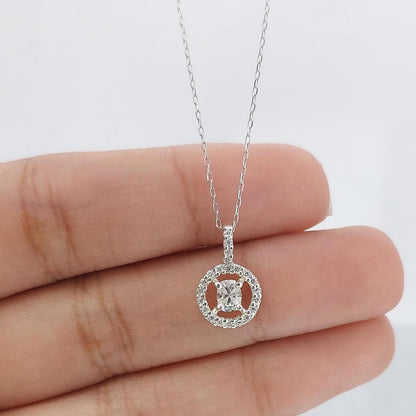 0,28 ct Kissen- und Runddiamant-Halskette, 14 Karat Gelbgold, zierlicher minimalistischer Anhänger, Labordiamant-Halskette für Damen, einzigartiges Design-Geschenk