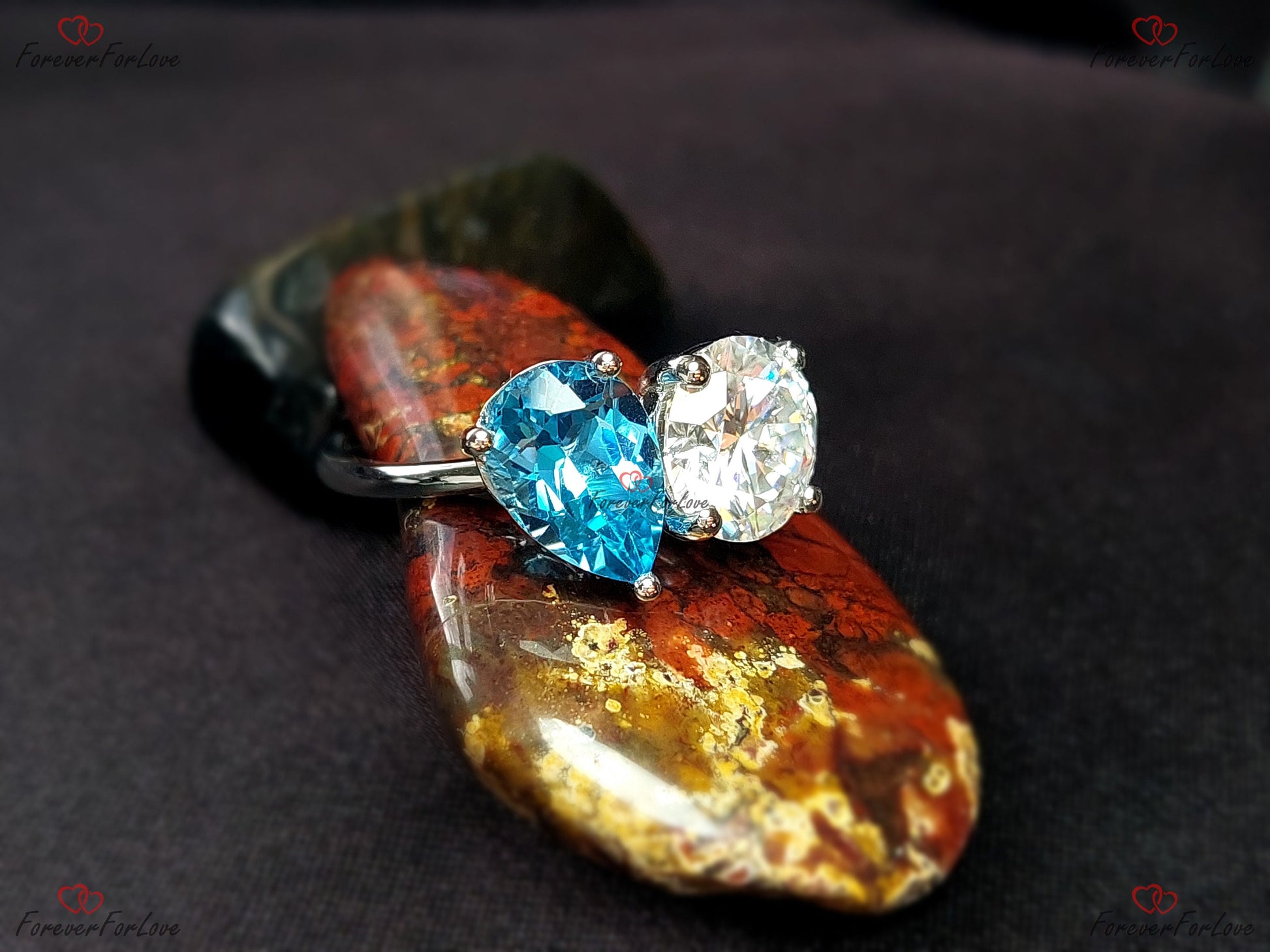 2.5 Ct Pear Moissanite, Aquamarine Engagement Ring