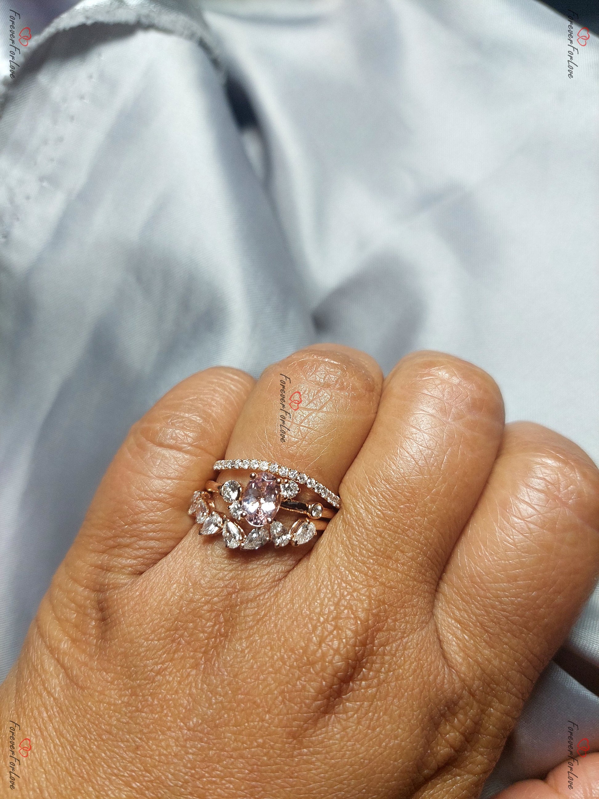 Vintage Morganite Oval 1 Ct/5*7mm/ and Natural Diamond Engagement Wedding set, Rose Gold diamond cluster Bridal Women Ring Anniversary Gift.