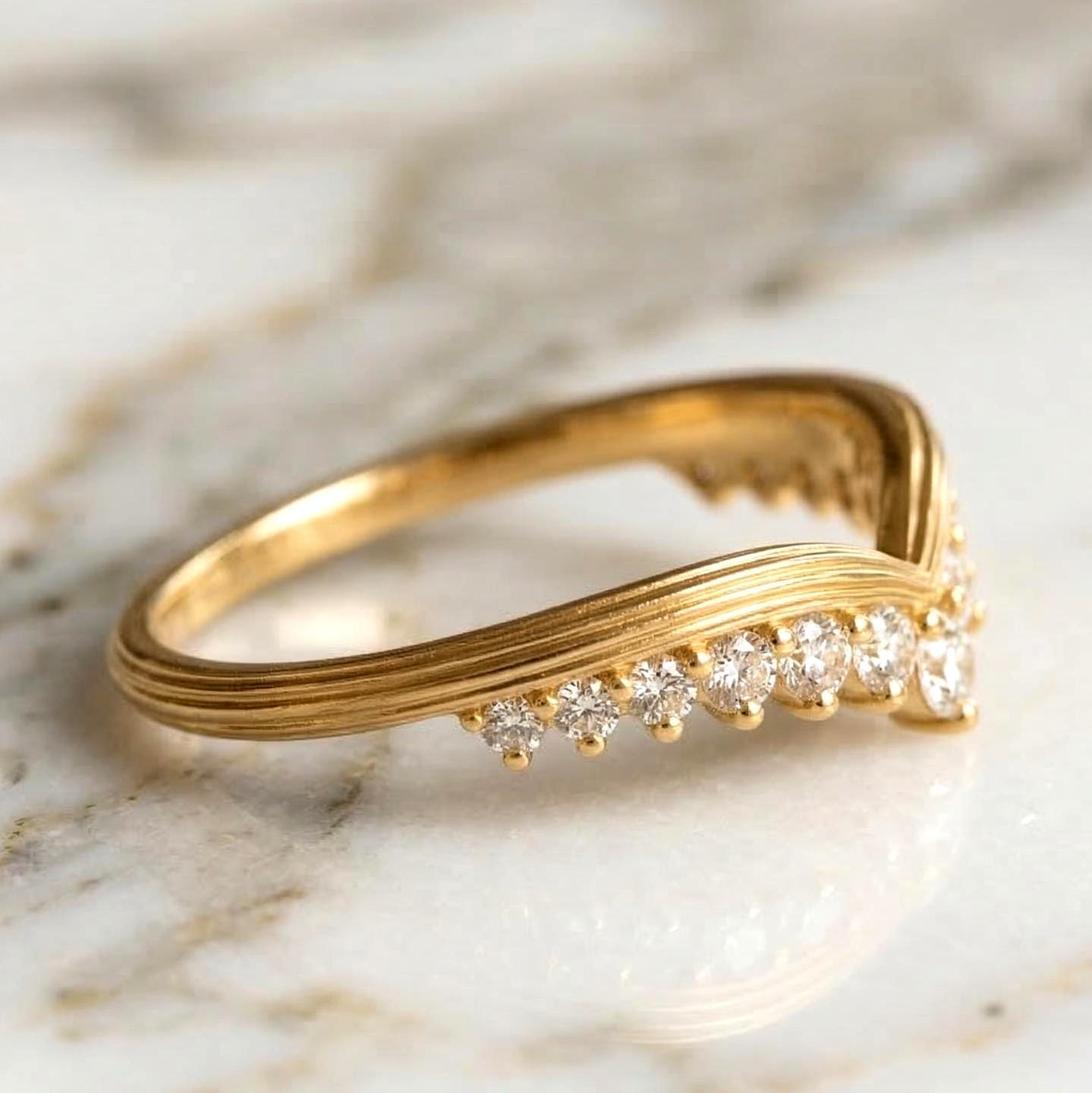 0.22 Ct Round Lab Diamond V-Shaped Chevron Stacking Ring Round cut Moissanite Brilliant Cut engagement ring in 935 Argentium Silver — custom handcrafted by Forever For Love