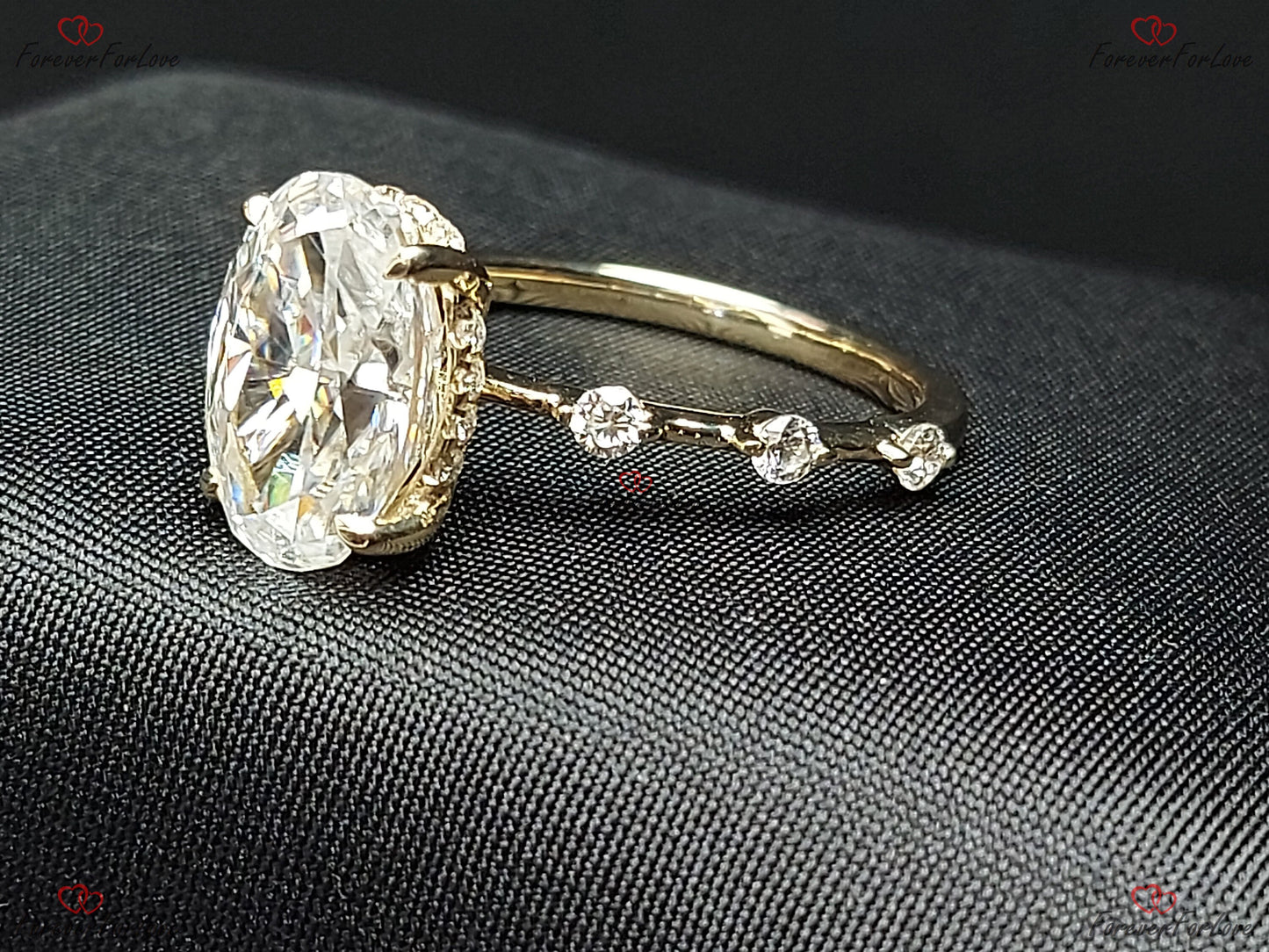 4 Ct Oval Moissanite Crushed Ice Solitaire Engagement Ring Oval cut 1Ct Moissanite Brilliant Cut engagement ring in 935 Argentium Silver — custom handcrafted by Forever For Love