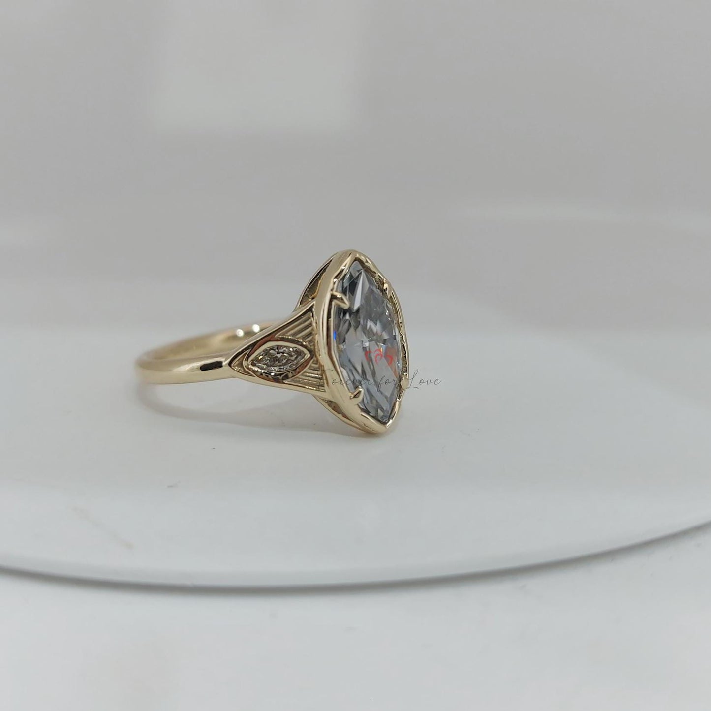 Marquise Diamond, Moissanite Engagement Ring Marquise cut 1Ct Moissanite Brilliant Cut engagement ring in 935 Argentium Silver — custom handcrafted by Forever For Love