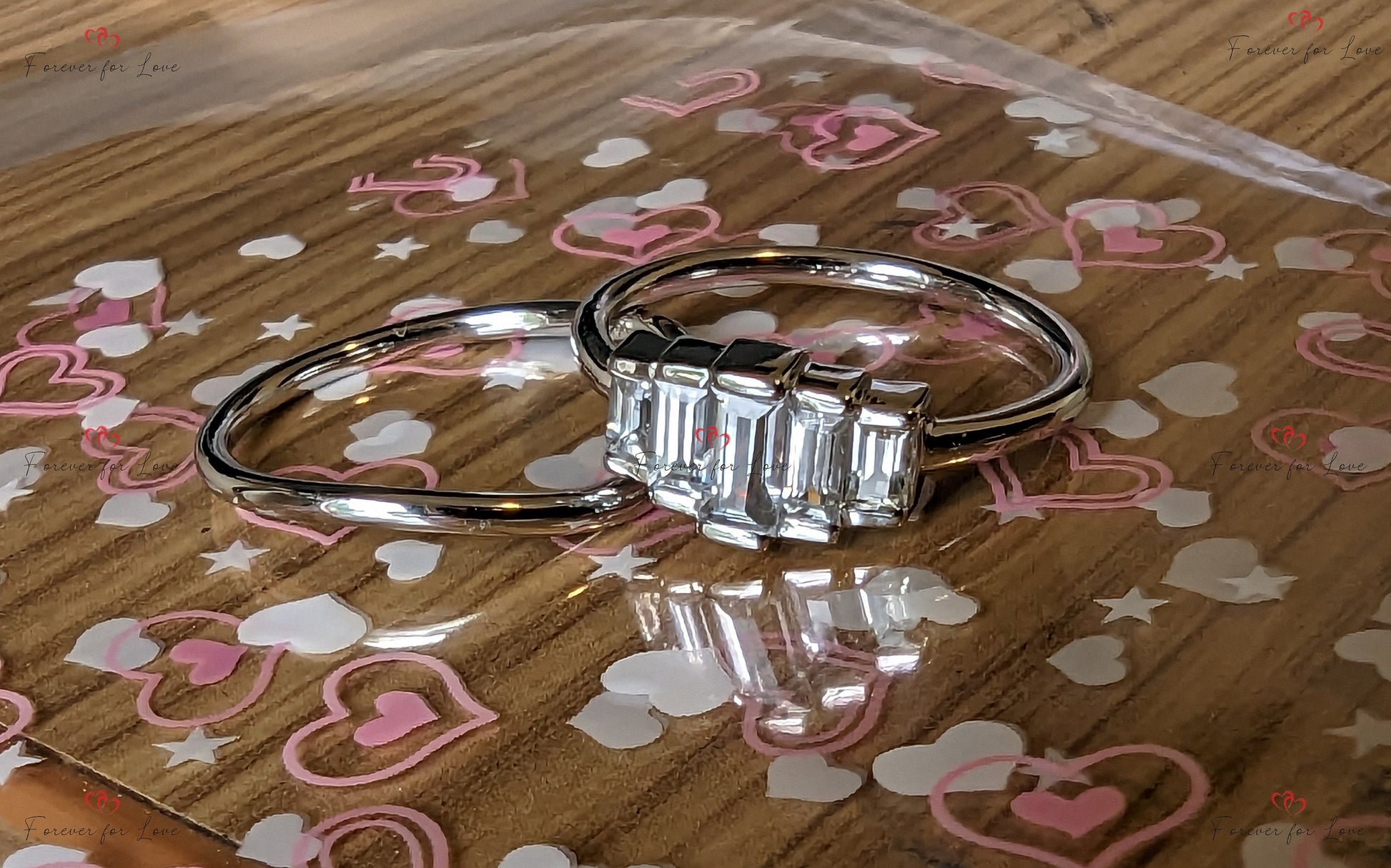 Baguette Natural Diamond, Sapphire Three Stone Engagement Ring