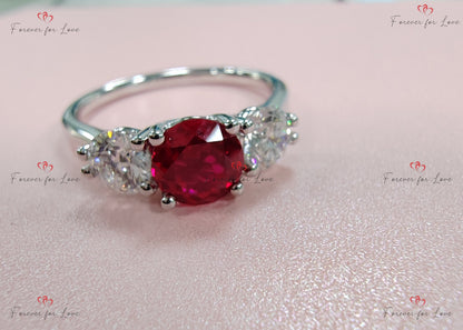 Natural Diamond, Ruby Three Stone Engagement Ring