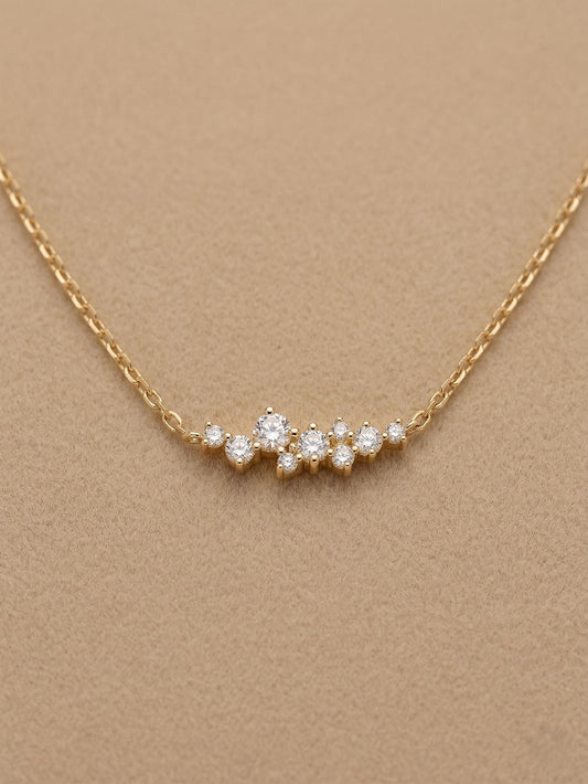 Dainty Diamond Cluster Necklace, 14K Gold Round Curved Pendant, Minimalist Diamond Necklace, Wedding Jewelry, Everyday Fine Jewelry Gift
