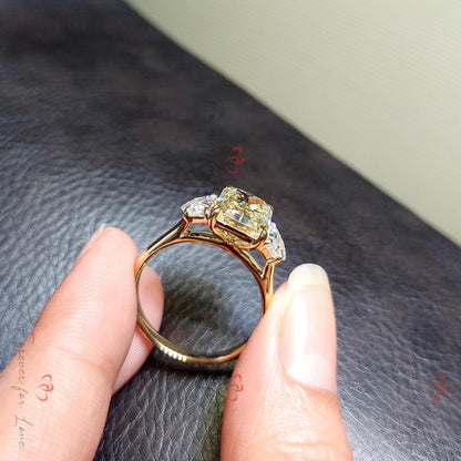 4 Ct Radiant Cut Canary Yellow Moissanite Engagement Ring, Solid Gold Promise Ring,Trillion Cut Diamond Ring, Anniversary Gift Ring for Her.