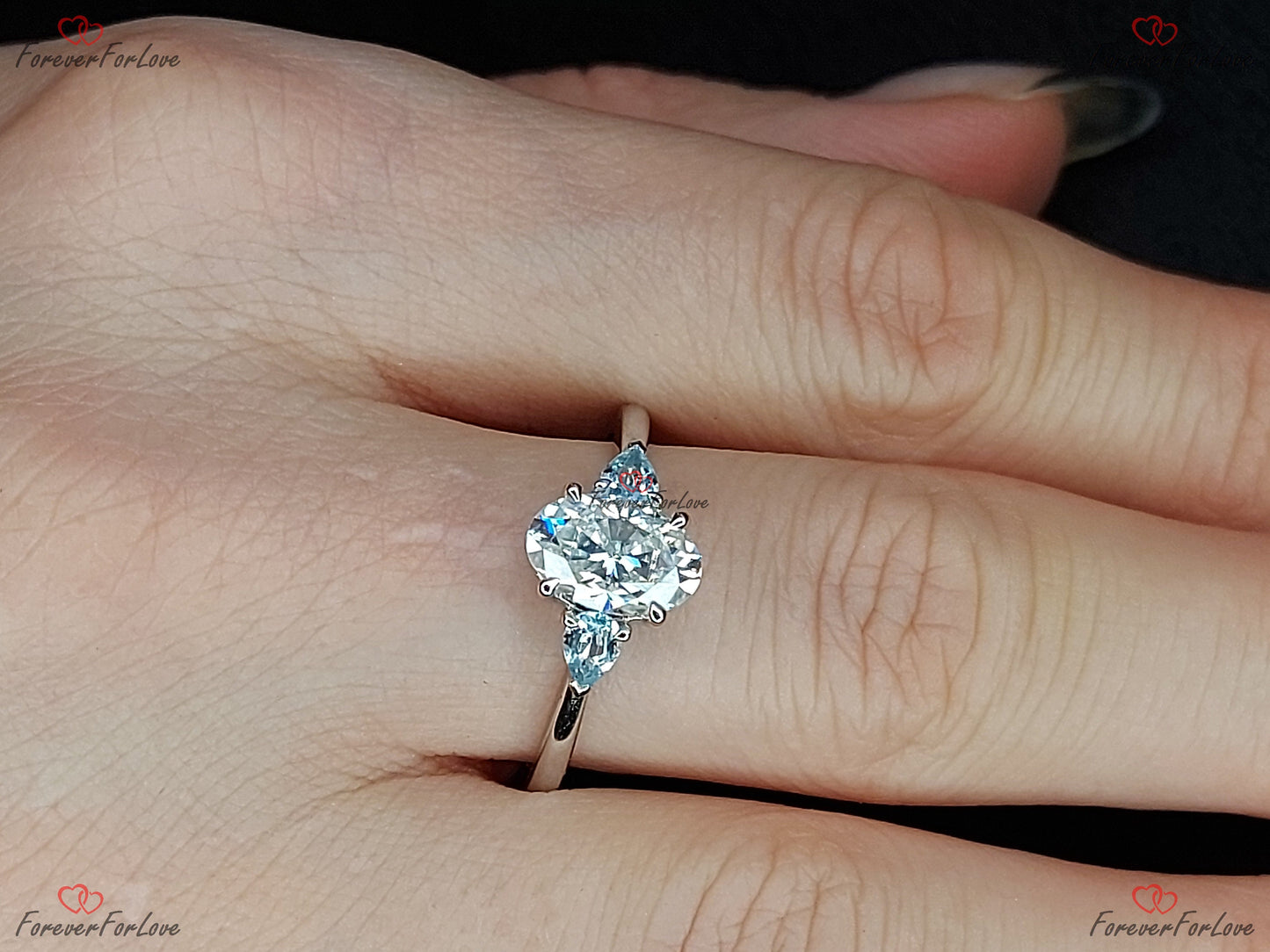 1.5 Ct Oval Moissanite Engagement Ring with Topaz Accents Oval cut 1Ct Moissanite Brilliant Cut engagement ring in 935 Argentium Silver — custom handcrafted by Forever For Love