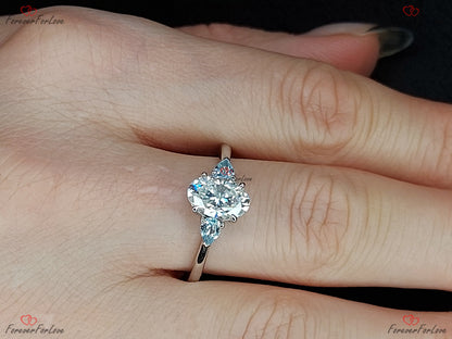 Oval Blue Diamond, Moissanite, Topaz Engagement Ring