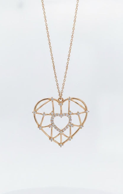 Herzform Runde Diamant Halskette, 14k Gelbgold, Minimalistischer Anhänger, Labor Diamant, Einzigartiger Herz Damen Anhänger, Besonderes Geschenk für Sie.
