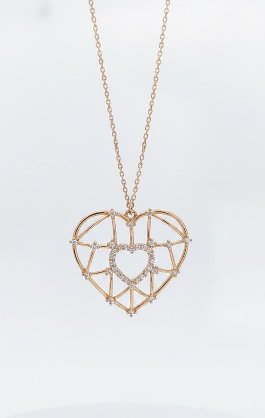 Heart Shape Round diamond Necklace, 14k Yellow Gold, Minimalist Pendant, Lab Diamond, Unique Heart Womens Pendant, Special Gift For Her.