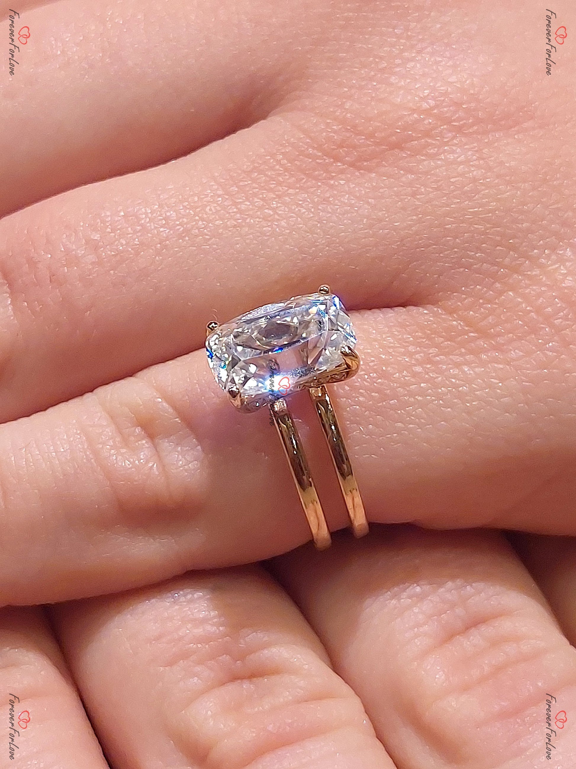 3 CT Vintage Unique OMC Cushion Cut Moissanite Ring, Solid Gold Old Cuts Ring, Hidden halo Solitaire Engagement Ring, B'day Gift For Wife.