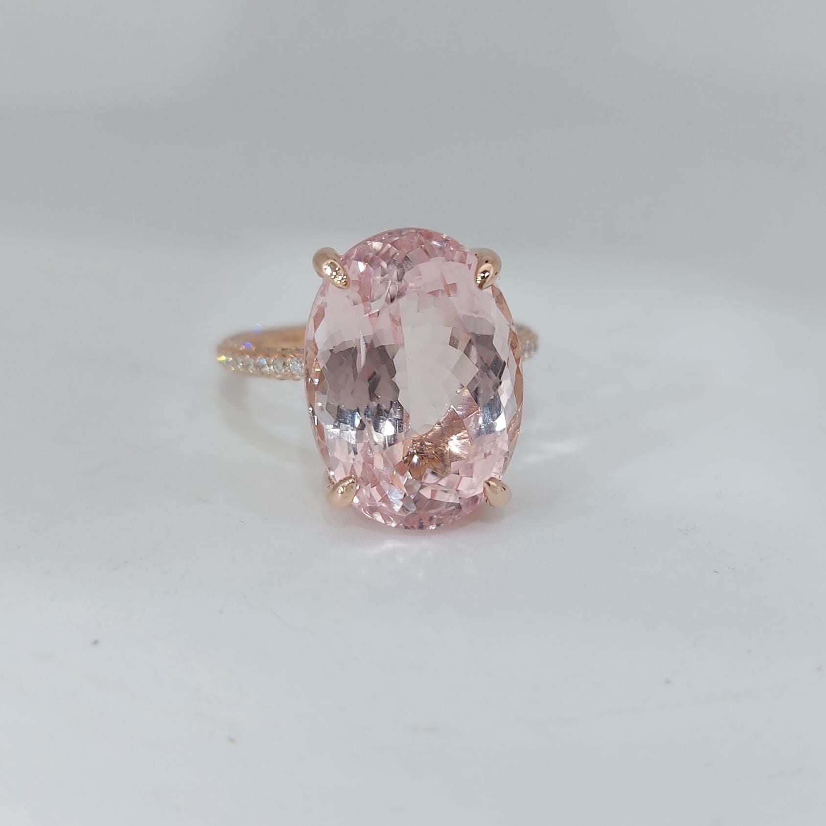 Oval Diamond, Morganite Hidden Halo Engagement Ring
