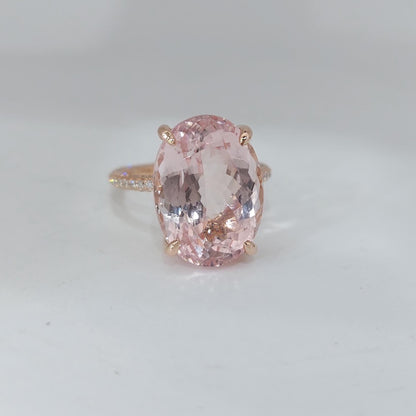 Oval Diamond, Morganite Hidden Halo Engagement Ring