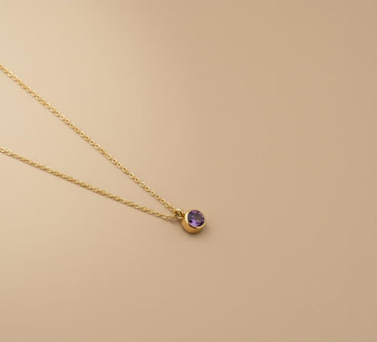 Halskette aus 14 Karat Gold mit rosa Edelstein, Lünettenhalskette, kleiner Edelstein, massive Goldkette, perfektes Geschenk, zarte Anhängerkette