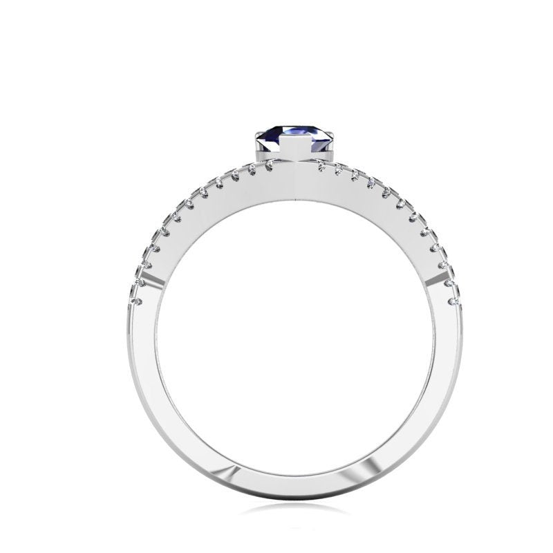Pear Blue Diamond, Sapphire Engagement Ring Pear cut 1Ct Natural Sapphire engagement ring in 935 Argentium Silver — custom handcrafted by Forever For Love
