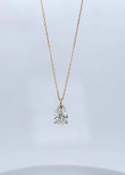 1,25 Karat tropfenförmige Labordiamantkette, Solitär-Diamantkette, Massivgoldschmuck, Laborgezüchteter Diamant, Geschenk für sie