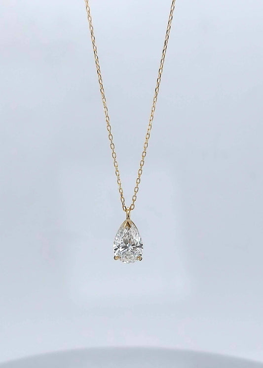 1.25ct Pear Shape Lab Diamond Necklace, Solitaire Diamond Necklace, Solid Gold Jewelry, Lab Grown Diamond, Gift for Her