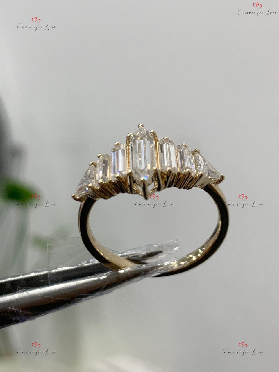 Baguette Moissanite Engagement Ring Baguette cut 1Ct Moissanite Brilliant Cut engagement ring in 935 Argentium Silver — custom handcrafted by Forever For Love