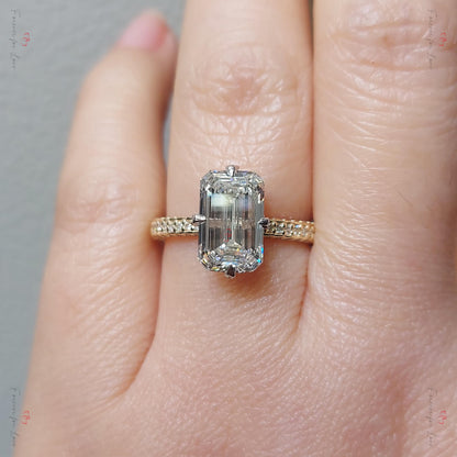 3 Ct Emerald Lab Diamond, Emerald Solitaire Engagement Ring