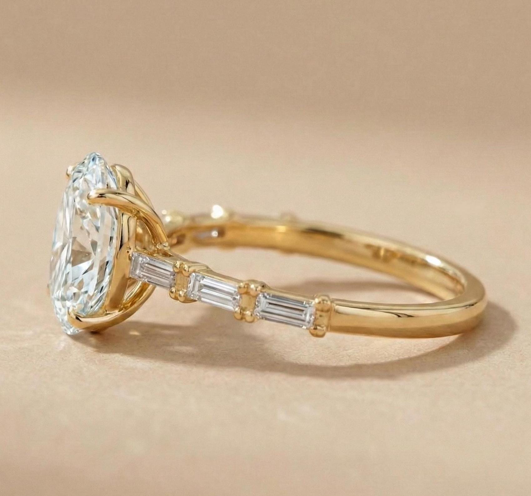 2.12 Ct IGI Certified Baguette Lab Diamond Engagement Ring