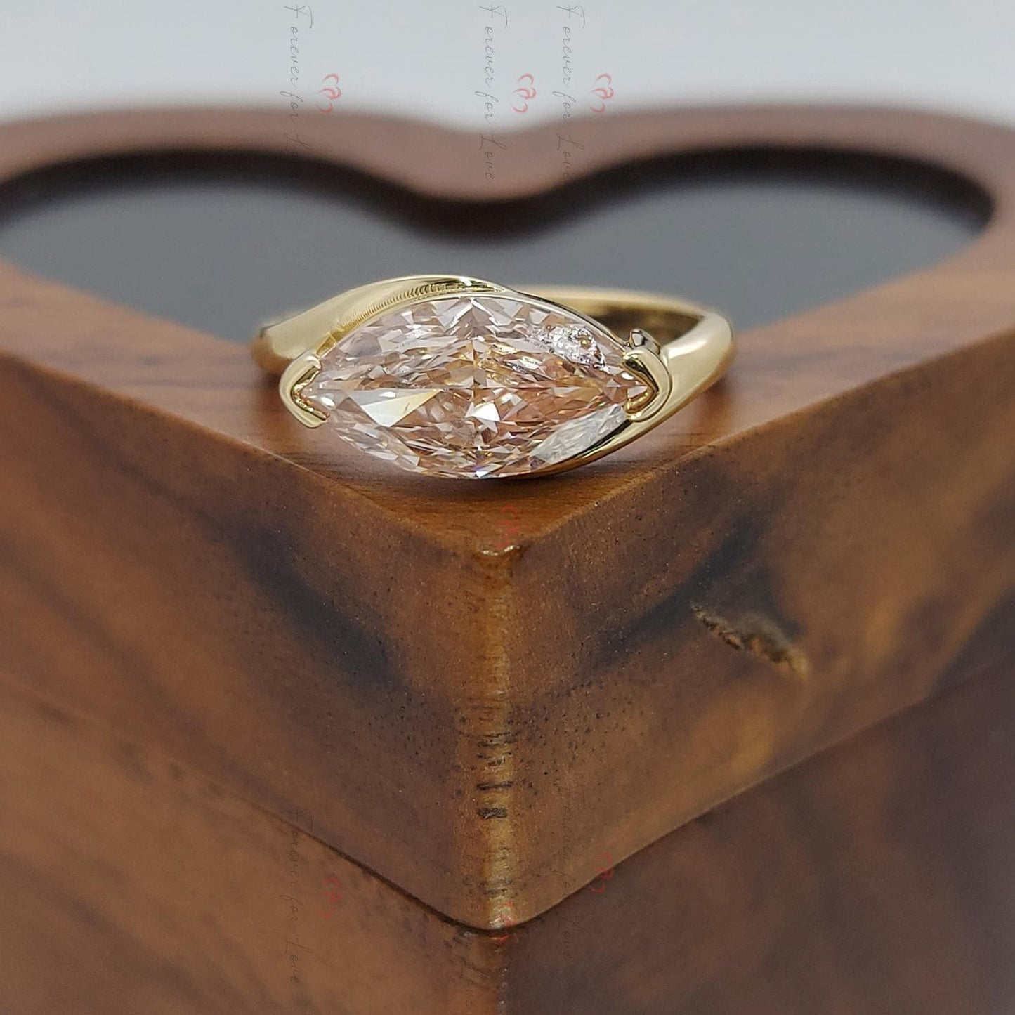 Pink Marquise Cut Lab Created Diamond Engagement Ring IGI Certified Diamond, Vivid Baby Pink Ring, Anniversary bridal Wedding Gift For Her. Marquise cut 1Ct Moissanite Brilliant Cut engagement ring in 935 Argentium Silver — custom handcrafted by Forever For Love