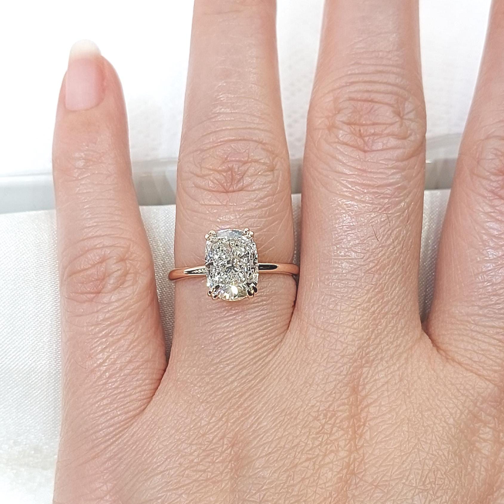 2.0 Ct IGI Certified Cushion Lab Diamond Hidden Halo Engagement Ring