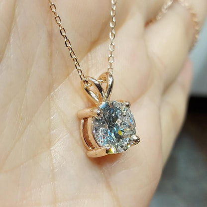 Collier diamant rond, or rose 14 carats, pendentif rond délicat et minimaliste, véritable diamant, collier femme, cadeau spécial pour elle.