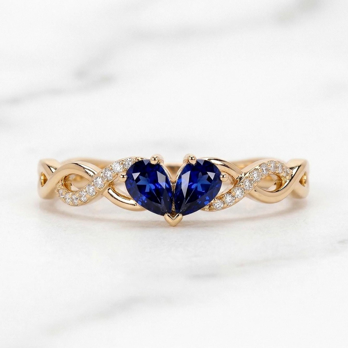 Pear Blue Sapphire Engagement Ring Pear cut Moissanite engagement ring in Gold or Platinum — custom handcrafted by Forever For Love