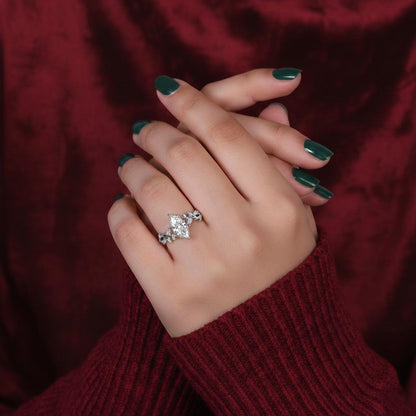 Nature Inspired Engagement Ring in Dutch Marquise Cut Lab Grown Diamond, Leaves and Petal Design, Anniversary Gift for Her