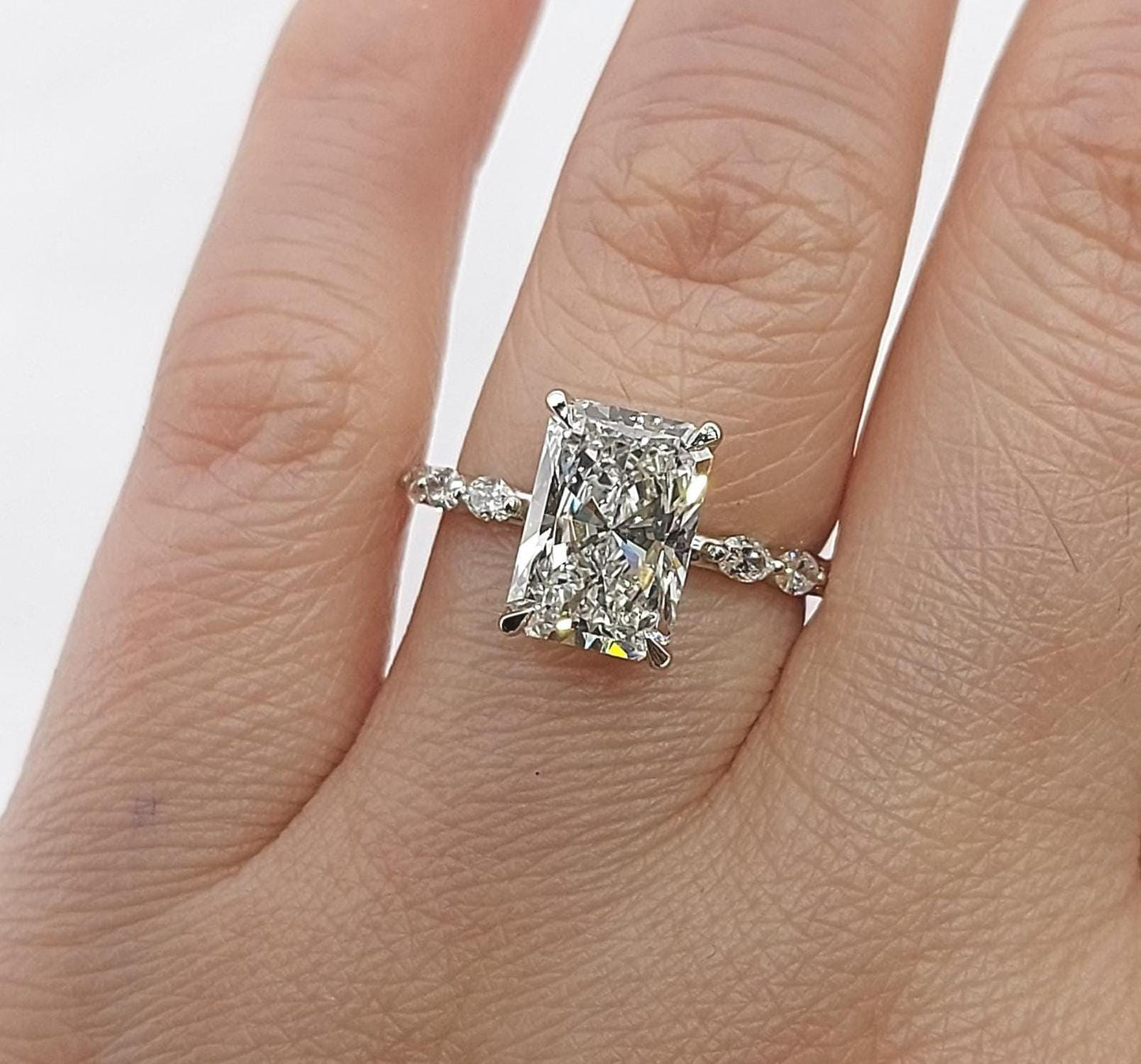 3.5 Ct IGI Certified Radiant Lab Diamond Solitaire Engagement Ring Radiant cut 1Ct Moissanite Brilliant Cut engagement ring in 935 Argentium Silver — custom handcrafted by Forever For Love