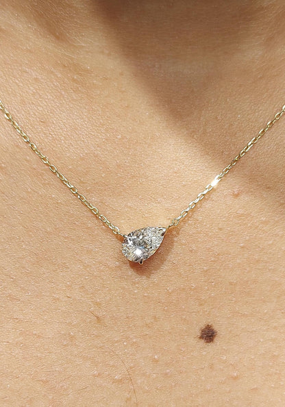1 Karat Birnendiamant-Halskette, 14 Karat Gelbgold, zarte minimalistische Birnen-Anhänger, Labordiamant-Damen-Halskette, besonderes Geschenk für sie.