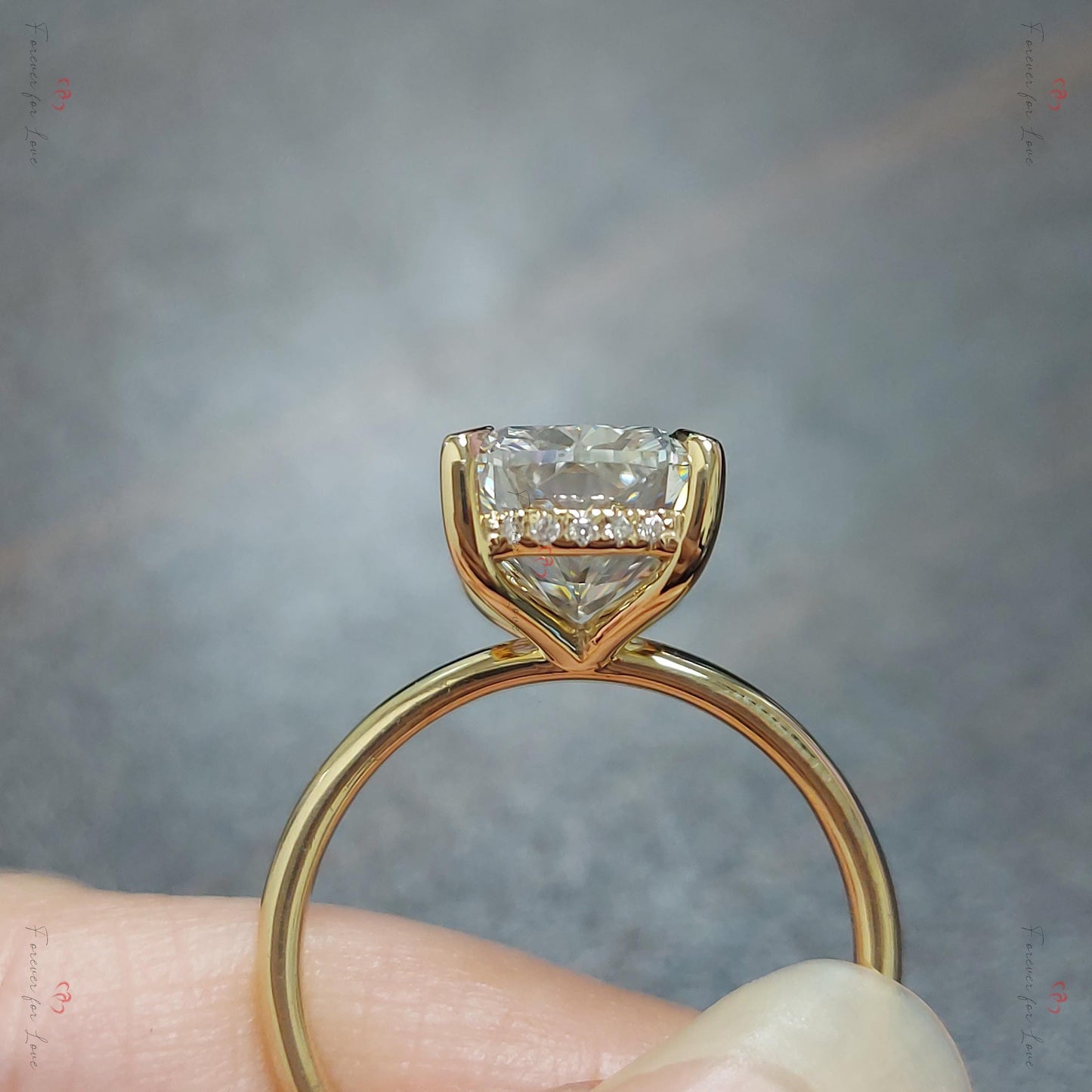 7 Ct Cushion Moissanite Solitaire Engagement Ring Cushion cut 1Ct Moissanite Brilliant Cut engagement ring in 935 Argentium Silver — custom handcrafted by Forever For Love