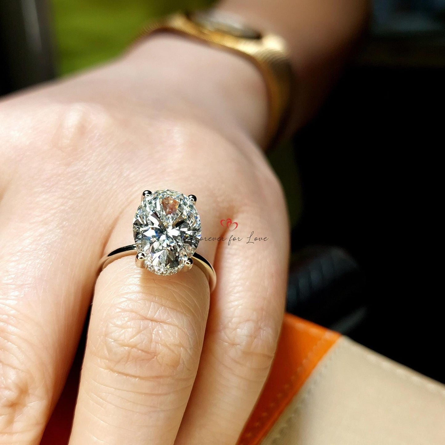 5.28 Ct Oval Lab Diamond Engagement Ring Oval cut 1Ct Moissanite Brilliant Cut engagement ring in 935 Argentium Silver — custom handcrafted by Forever For Love