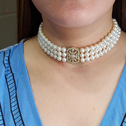 Halskette mit Perlen, Süßwasserperlenkette, Diamantbesetzte Goldkette, Brauthalskette, Geknotete Halskette für Bräute, Hochzeitskette