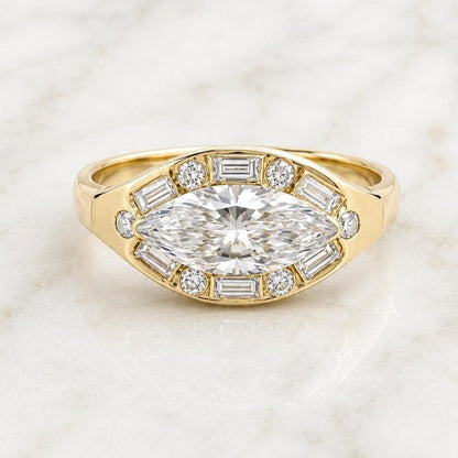 2ct East to West Setting Marquise Engagement Ring Genuine Lab Grown Diamond Ring Anniversary Ring Gift Unique Proposal Ring for Her