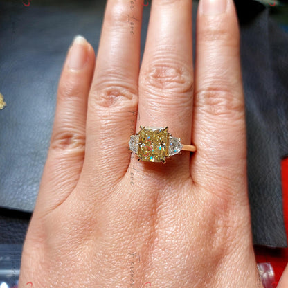 4 Ct Radiant Cut Canary Yellow Moissanite Engagement Ring, Solid Gold Promise Ring,Trillion Cut Diamond Ring, Anniversary Gift Ring for Her.