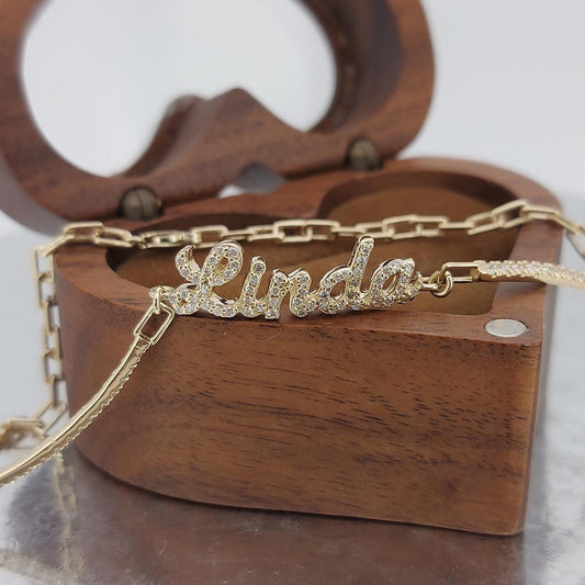 Diamond Name Bracelet, 14k Gold Bracelet, Diamond Initial Bracelet, Paperclip Chain, 14k Solid Yellow, White Gold, Customised Bracelet
